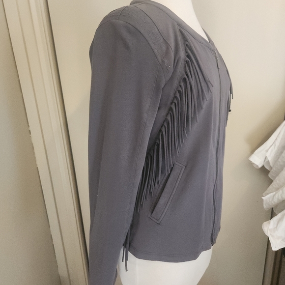 J50 Yest Jacket Womens Gray Cotton Stretch Full Zip Western Fringe Embroidered - Picture 6 of 12